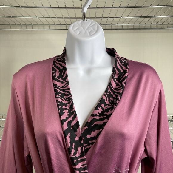 bebe Y2K Purple Rhinestone Spellout Robe Size L Coquette Retro Glam Hollywood - Picture 7 of 12
